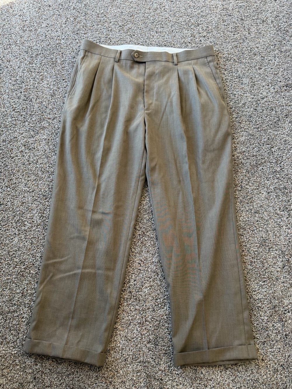 Vintage Stafford Pleated Dress Pants Taupe 38x29 Cuffed
